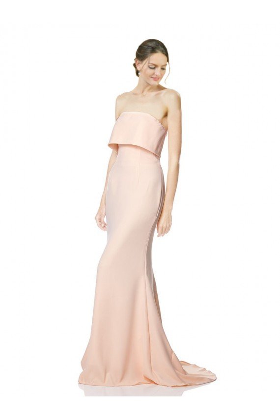 High Neck Strapless Long Formal Crepe Maxi Bridesmaid Dress / Prom Dress with Overlay Bristol