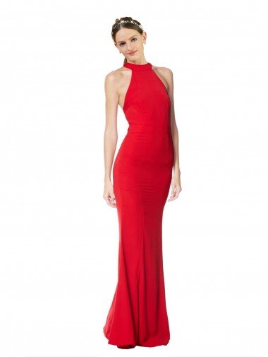 Halter Neck Keyhole Back Sleeveless Formal Crepe Maxi Bridesmaid Dress / Prom Dress Bristol