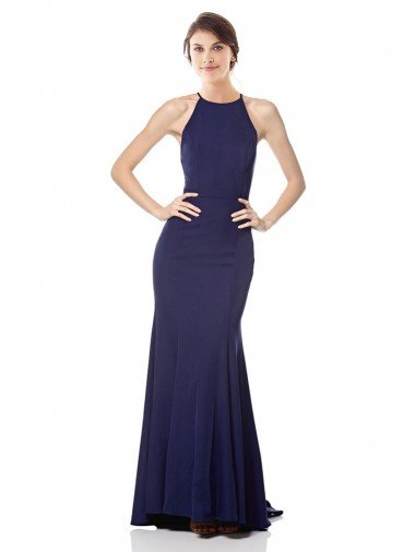 High Neck Fishtail Formal Crepe Bridesmaid Dress / Prom Dress with Open Back Detail Bristol