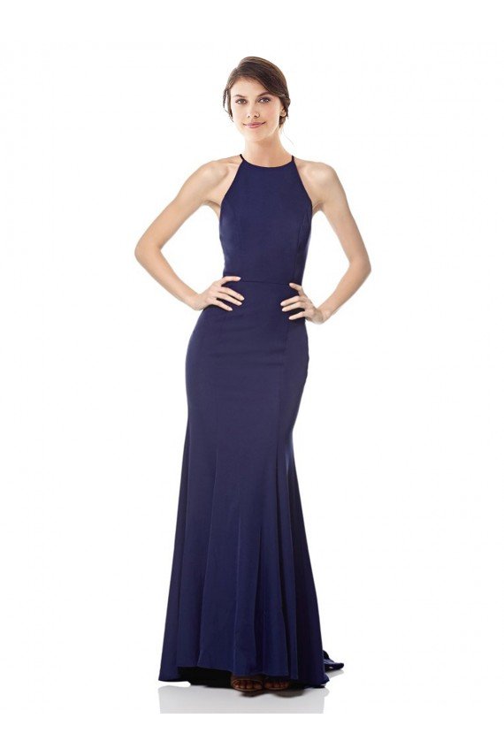 High Neck Fishtail Formal Crepe Bridesmaid Dress / Prom Dress with Open Back Detail Bristol