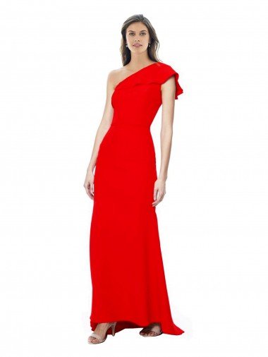 High Neck Ruffle Frill One Shoulder Maxi Formal Crepe Bridesmaid Dress / Prom Dress Bristol
