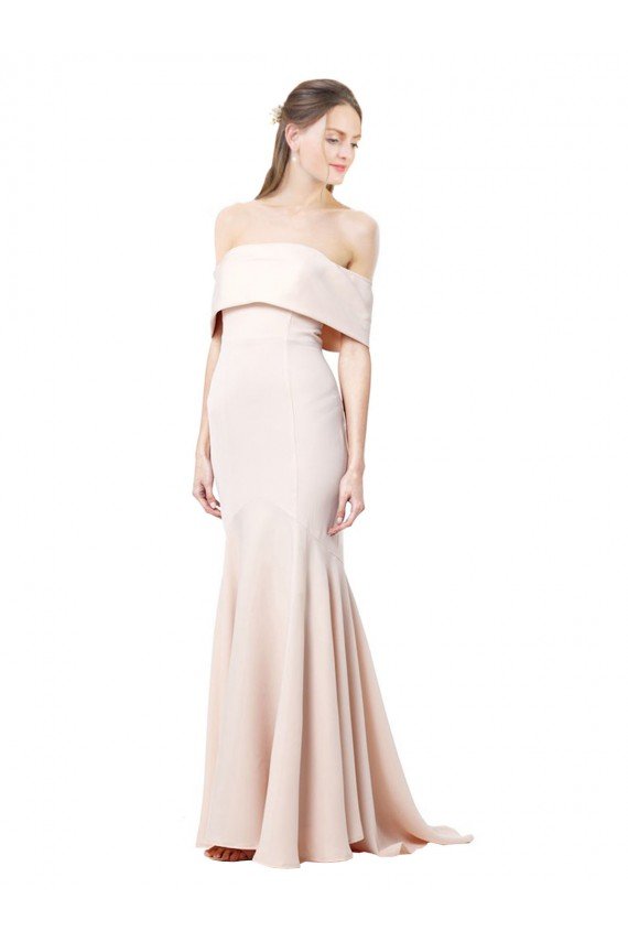 Mermaid Bardot Maxi Formal Crepe Bridesmiad Dress with Fishtail Train Bristol