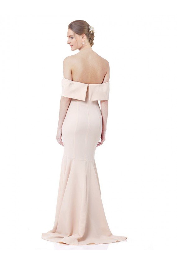 Mermaid Bardot Maxi Formal Crepe Bridesmiad Dress with Fishtail Train Bristol