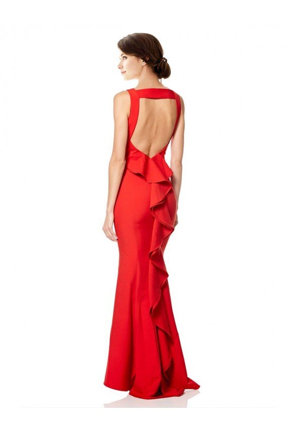 High Neck Maxi Formal Crepe Bridesmiad Dress with Exaggerated Back Ruffle Bristol