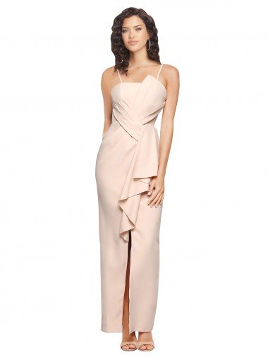 Long Full Length Ruffles Strapless Low Back Crepe Bridesmaid Dress / Prom Dress with Straps Bristol