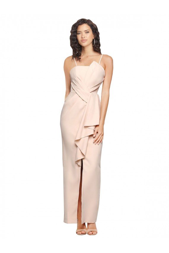 Long Full Length Ruffles Strapless Low Back Crepe Bridesmaid Dress / Prom Dress with Straps Bristol