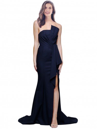 Long Strapless Sweep Train Low Back Crepe Bridesmaid Dress / Prom Dress Bristol