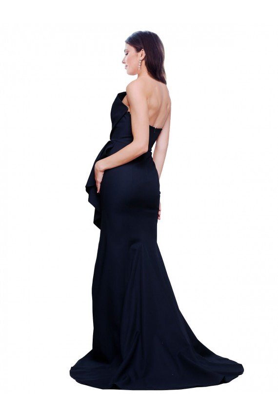 Long Strapless Sweep Train Low Back Crepe Bridesmaid Dress / Prom Dress Bristol