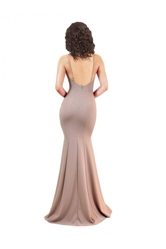 Fishtail Shape V-Neck Formal Crepe Bridesmaid Dress / Prom Dress with Slit Bristol