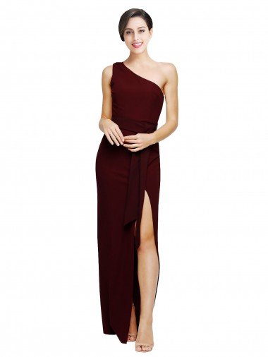 One Shoulder Sheath Formal Crepe Bridesmaid Dress / Prom Dress with High Side Split Bristol