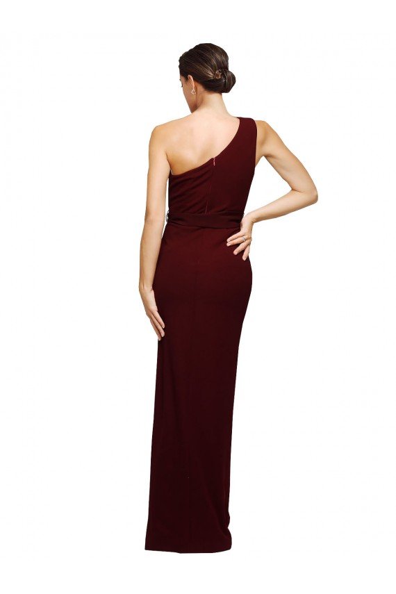 One Shoulder Sheath Formal Crepe Bridesmaid Dress / Prom Dress with High Side Split Bristol