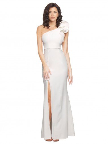 One Shoulder Long Full Length Formal Crepe Bridesmaid Dress / Prom Dress with Ruffles and Side Split Bristol