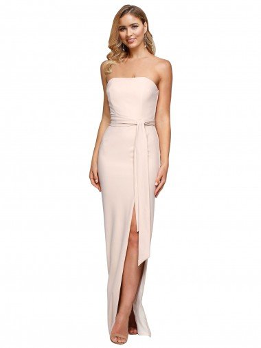 Full Length Low Back Strapless Formal Crepe Bridesmaid Dress / Prom Dress with Thigh High Side Split Bristol