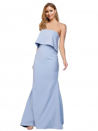 Strapless Full Length Formal Crepe Bridesmaid Dress / Prom Dress with Bodice Overlay Bristol
