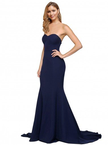 Fit and Flare Sweetheart Long Formal Crepe Bridesmaid Dress / Prom Dress with Sweep Train Bristol
