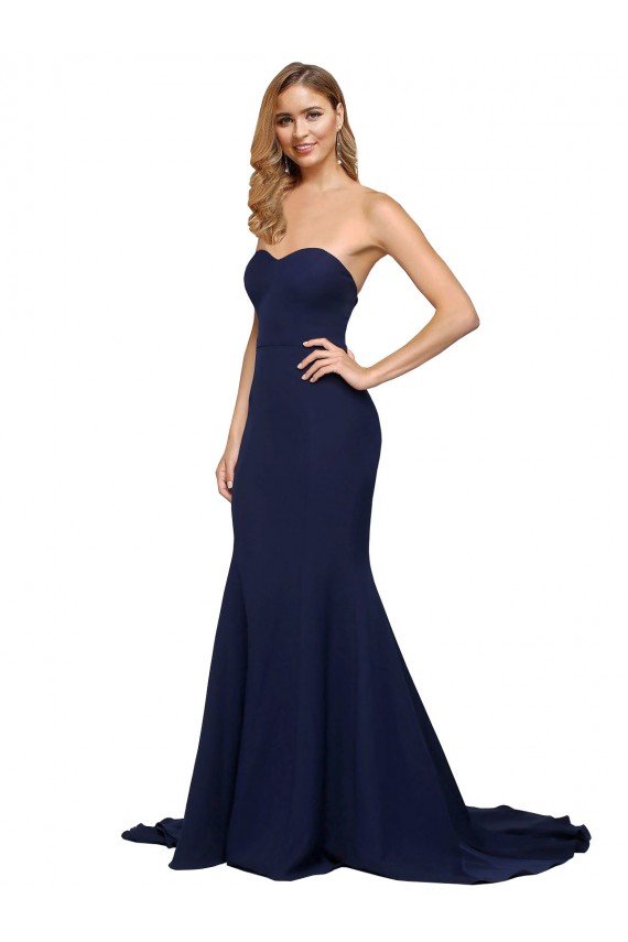 Fit and Flare Sweetheart Long Formal Crepe Bridesmaid Dress / Prom Dress with Sweep Train Bristol