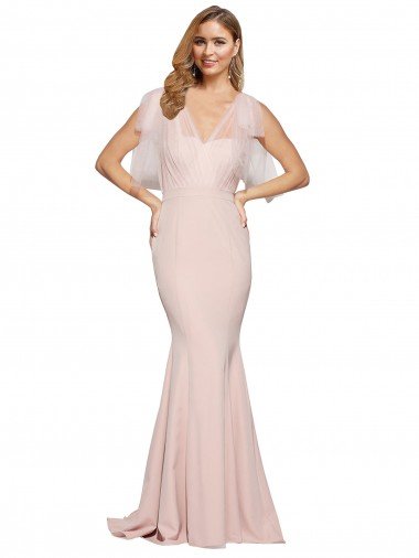 Double Bow Full Length Sweetheart Formal Crepe Bridesmaid Dress / Prom Dress with Tulle Overlay Bristol