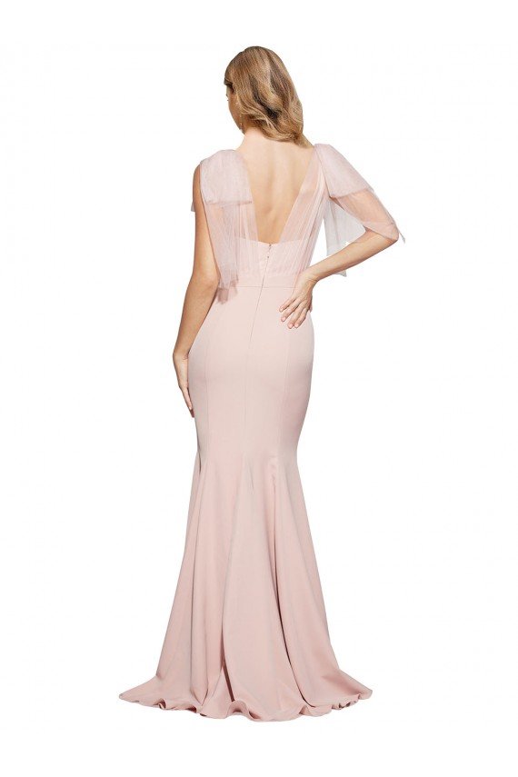 Double Bow Full Length Sweetheart Formal Crepe Bridesmaid Dress / Prom Dress with Tulle Overlay Bristol