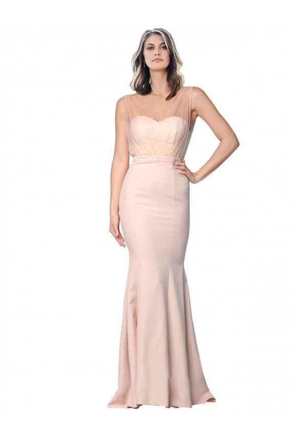 Full Length Sweetheart Formal Crepe Bridesmaid Dress / Prom Dress with Tulle Overlay Bristol