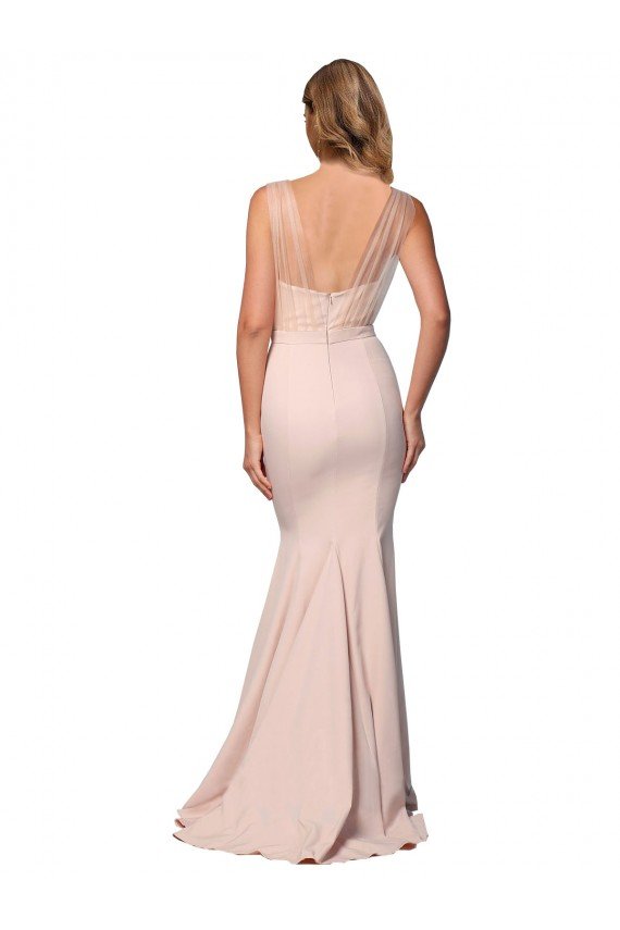 Full Length Sweetheart Formal Crepe Bridesmaid Dress / Prom Dress with Tulle Overlay Bristol