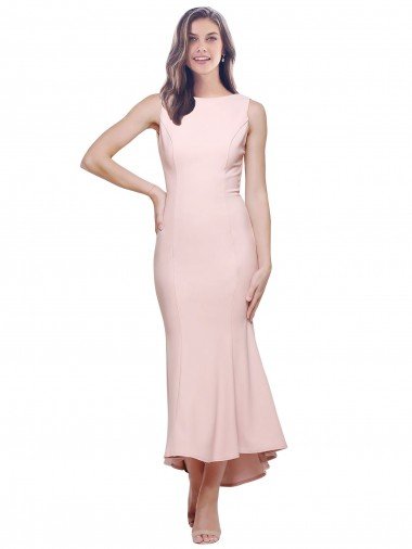 High Neck Low V-Back Cocktail Midi Length Formal Crepe Bridesmaid Dress / Prom Dress Bristol