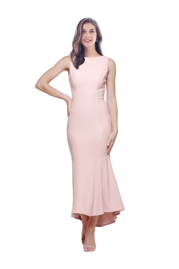 High Neck Low V-Back Cocktail Midi Length Formal Crepe Bridesmaid Dress / Prom Dress Bristol