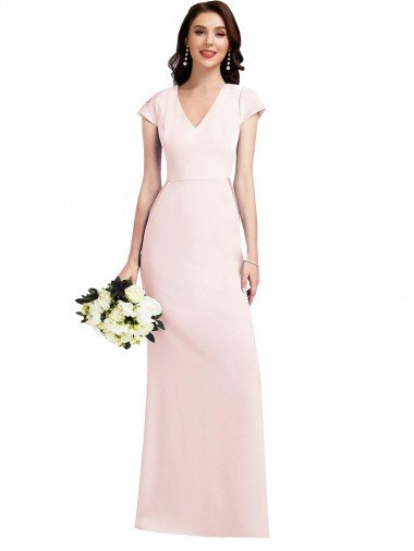 Cap Sleeve A-Line Formal Crepe Bridesmaid Dress / Prom Dress with Pockets Bristol