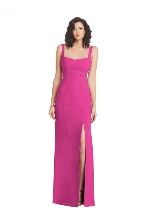 Wide Strap Notch Empire Waist Bridesaid Dress with Front Slit Bristol
