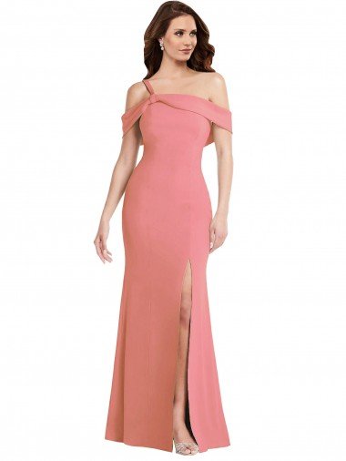 One Shoulder Draped Cuff Maxi Bridesmaid Dress / Prom Dress with Front Slit Bristol