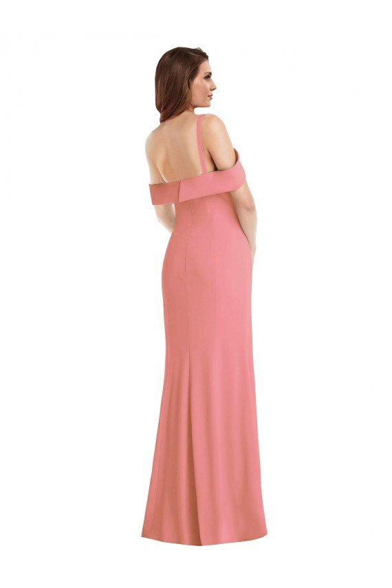 One Shoulder Draped Cuff Maxi Bridesmaid Dress / Prom Dress with Front Slit Bristol
