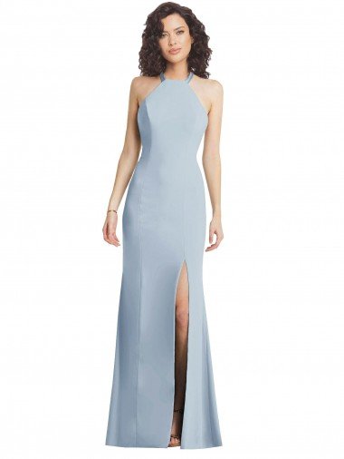 High Neck Halter Formal Crepe Bridesmaid Dress / Prom Dress with Twist Criss Cross Back Bristol