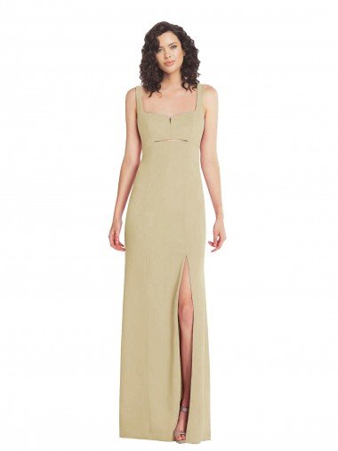 Wide Strap Slash Cutout Empire Formal Crepe Bridesmaid Dress / Prom Dress with Front Slit Bristol