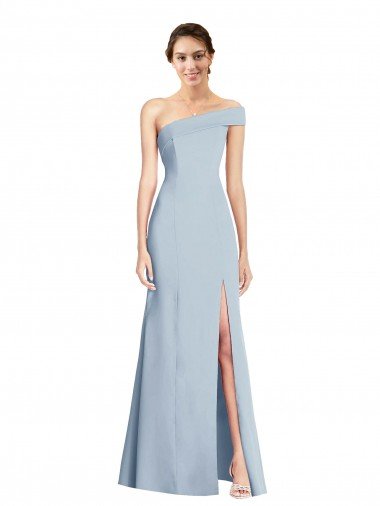 Asymmetrical Off the Shoulder Cuff Trumpet Formal Crepe Bridesmaid Dress / Prom Dress With Front Slit Bristol