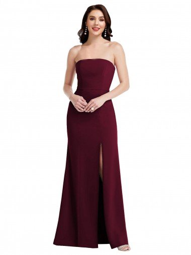 Strapless Crepe Maxi Bridesmaid Dress / Prom Dress with Front Slit Bristol