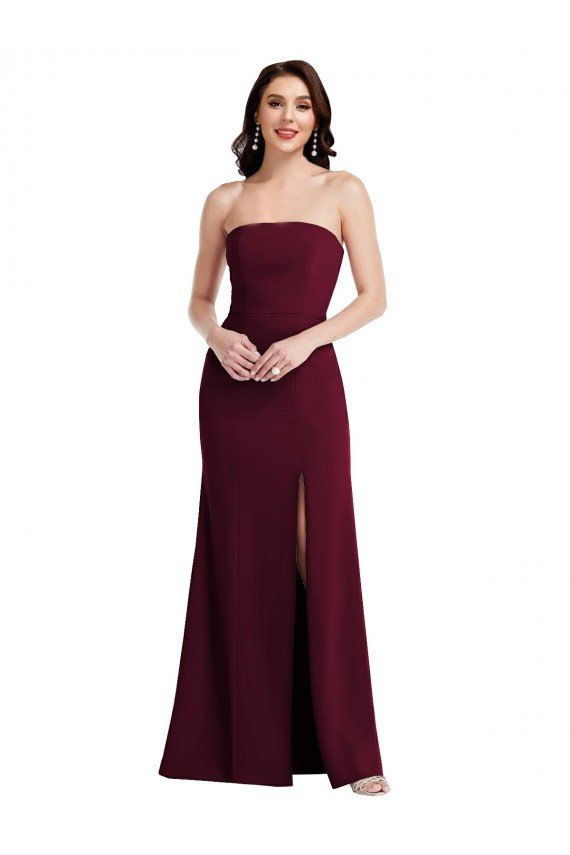 Strapless Crepe Maxi Bridesmaid Dress / Prom Dress with Front Slit Bristol