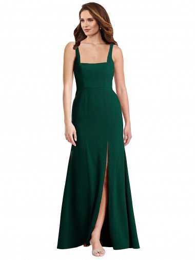 Square Neck Trumpet Maxi Bridesmaid Dress / Prom Dress with Front Slit Bristol