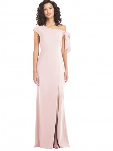 Off the Shoulder Tie Detail Trumpet Formal Crepe Bridesmaid Dress / Prom Dress with Front Slit Bristol