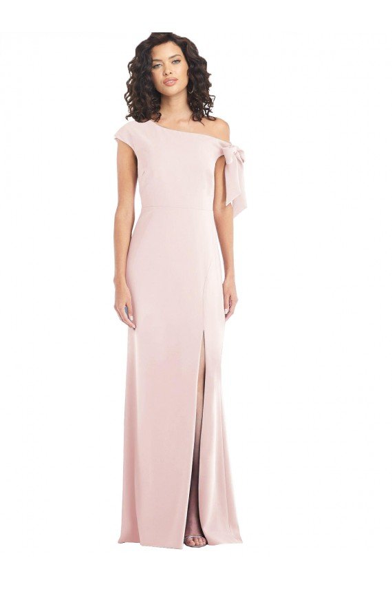 Off the Shoulder Tie Detail Trumpet Formal Crepe Bridesmaid Dress / Prom Dress with Front Slit Bristol