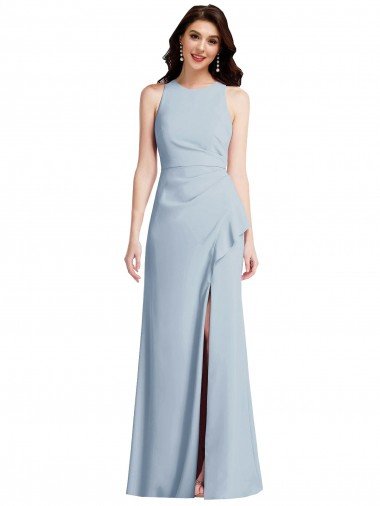 Halter Maxi Bridesmaid Dress / Prom Dress with Cascade Ruffle Slit Bristol