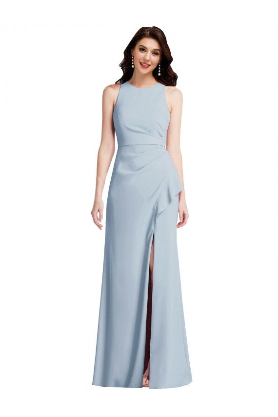Halter Maxi Bridesmaid Dress / Prom Dress with Cascade Ruffle Slit Bristol