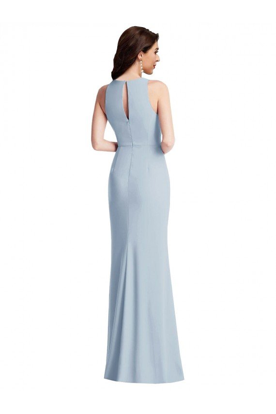 Halter Maxi Bridesmaid Dress / Prom Dress with Cascade Ruffle Slit Bristol
