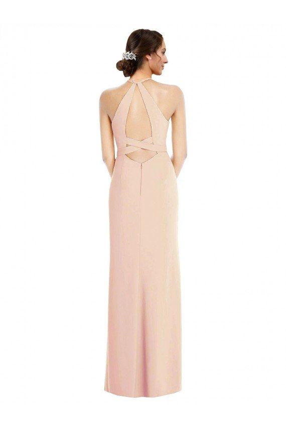 Halter Criss Cross Cutout Back Maxi Formal Crepe Bridesmaid Dress / Prom Dress Bristol