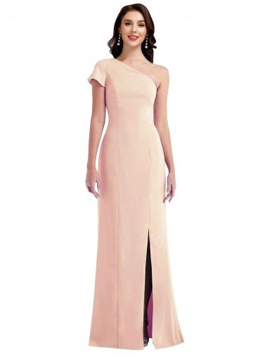 One Shoulder Cap Sleeves Trumpet Formal Crepe Bridesmaid Dress / Prom Dress with Front Slit Bristol