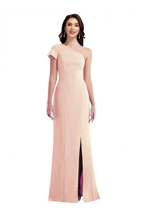 One Shoulder Cap Sleeves Trumpet Formal Crepe Bridesmaid Dress / Prom Dress with Front Slit Bristol