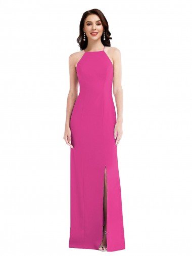 Open Back High Neck Halter Trumpet Formal Crepe Bridesmaid Dress / Prom Dress Bristol