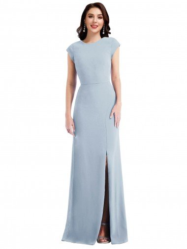 Cap Sleeve Open Back Trumpet Formal Crepe Bridesmaid Dress / Prom Dress with Front Slit Bristol