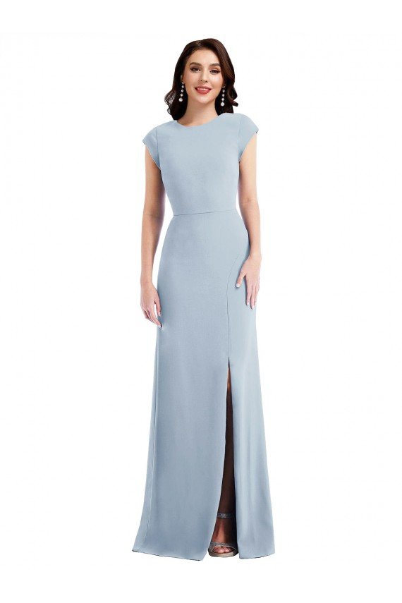 Cap Sleeve Open Back Trumpet Formal Crepe Bridesmaid Dress / Prom Dress with Front Slit Bristol
