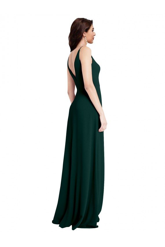 Slim A-Line V-Neck Full Length Formal Crepe Bridesmaid Dress / Prom Dress with Side Slit Bristol