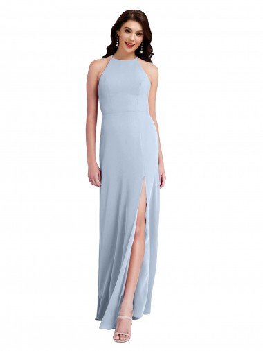Fit and Flare High Neck Formal Crepe Bridesmaid Dress / Prom Dress with Side Slit Bristol