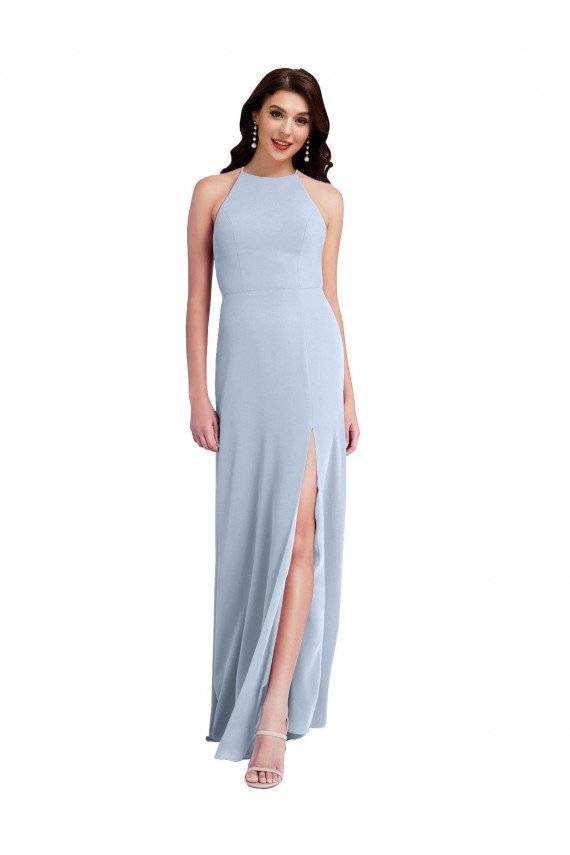 Fit and Flare High Neck Formal Crepe Bridesmaid Dress / Prom Dress with Side Slit Bristol